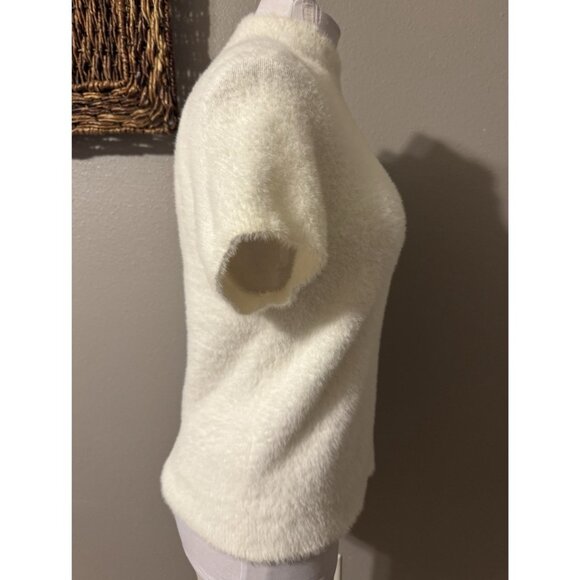 Anthropologie Maeve Sweater Top Medium Mock Neck Open Back Short Sleeve Ivory - Picture 8 of 14